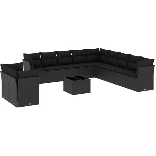  12-dijelni set vrtnih sofa od poliratana s jastucima crni Slike