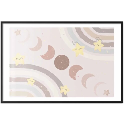  Plakat - Phases of the Moon with a Rainbow 60x40 Crni okvir s margom Slike