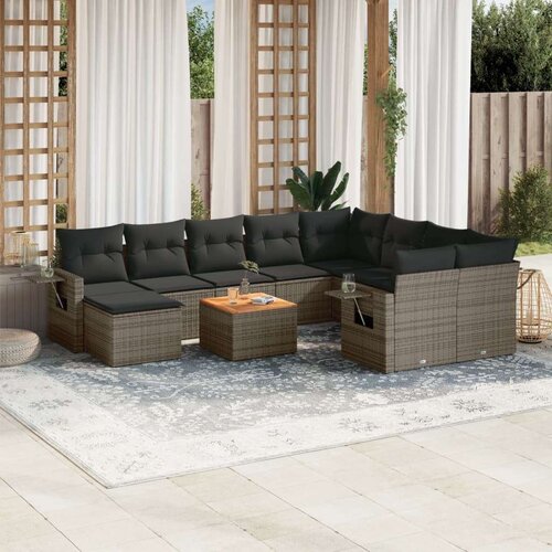 vidaXL 11-dijelni set vrtnih sofa od poliratana s jastucima sivi Cijene
