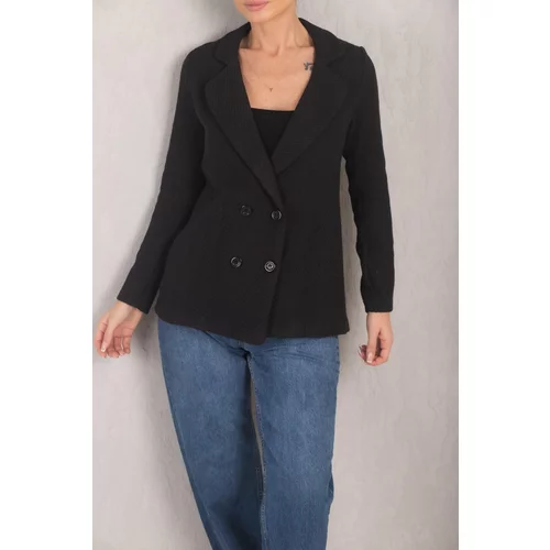 armonika Women's Black Stripe Patterned Four Button Cachet Jacket