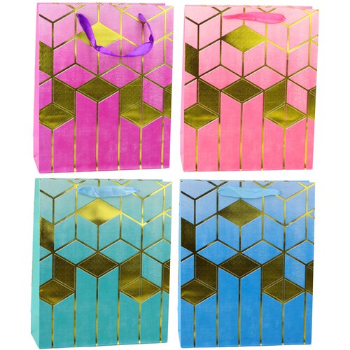  Paper Gift Bag Geometric Patterns Gold 32 x 26 x 12 cm Slike