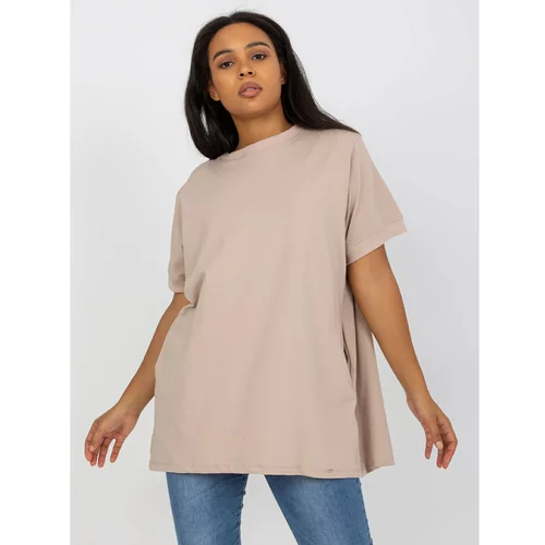 Fashion Hunters Plus size beige cotton tunic with short sleeves