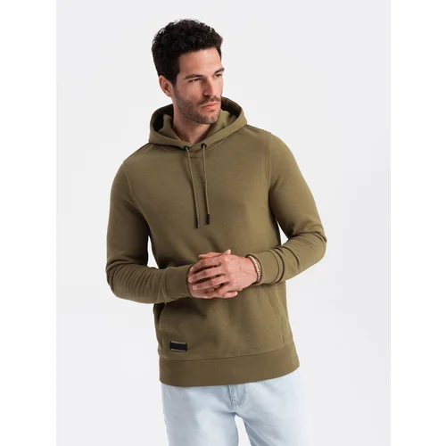 Ombre BASIC men's cotton kangaroo hooded sweatshirt - olive