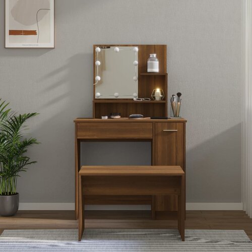 The Living Store Komplet toaletnih mizic z LED lučkami rjavi hrast konstr. les - Komplet LED Toaletnih Mizic, (21671192) Cene