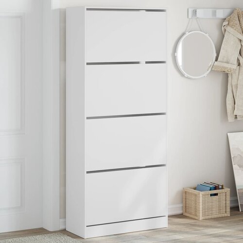 VidaXL Ormarić za cipele s 4 preklopne ladice bijeli 80x34x187 5 cm Slike