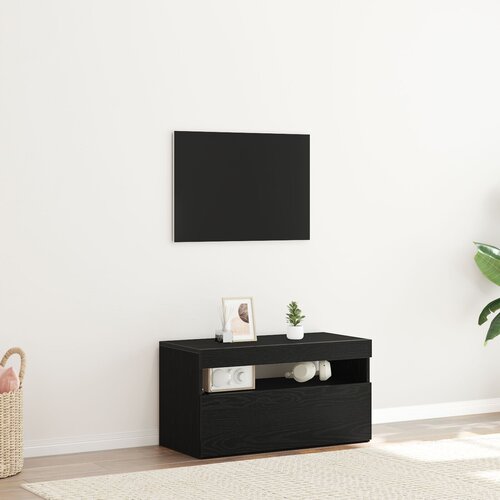 VidaXL TV ormarić Crna hrastovina Konstruirano drvo 75 x 35 x 40 cm Slike