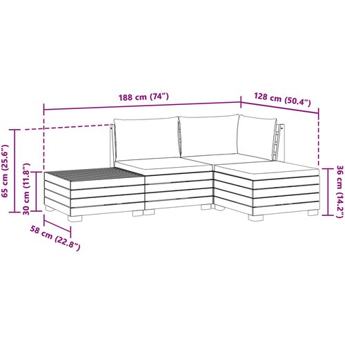  Set vanjskih sofa s jastukom 4 Komad Smeđa Čvrsto drvo akacije Slike
