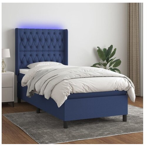  Box spring postelja z vzmetnico LED modra 90x190 cm blago Cene