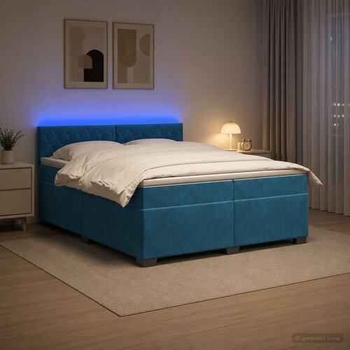  Krevet s box springom madracem i LED-om Plava 200 x 200 cm - Plava 200 x 200 cm Kristal s dugmadima Slike