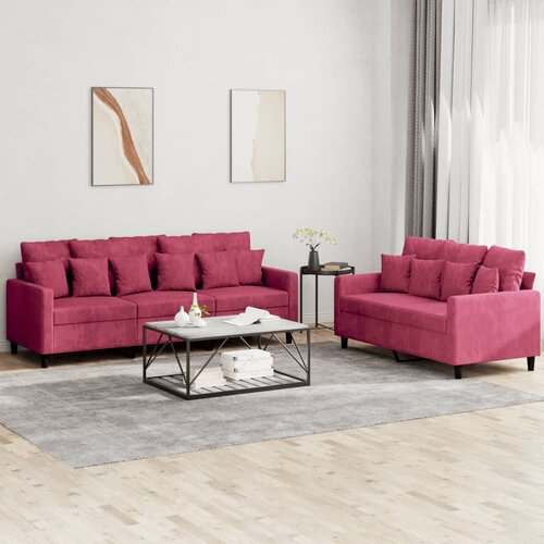  2-dijelni set sofa s jastucima crvena boja vina baršunasti Cene