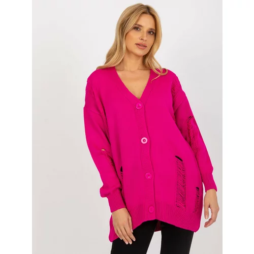 Fashion Hunters Loose fuchsia cardigan with holes from RUE PARIS