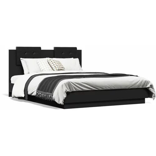  Okvir kreveta s uzglavljem i LED svjetlima crni 120 x 190 cm