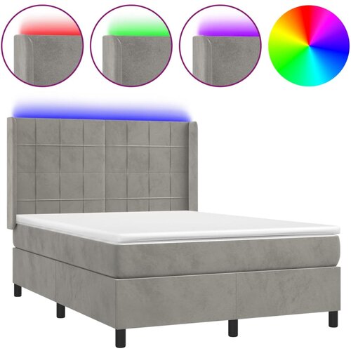 Maison Chic Box spring postelja - Vzmetna postelja z vzmetnico LED svetlo siva 140x200cm žamet SL9669, (21902861) Cene