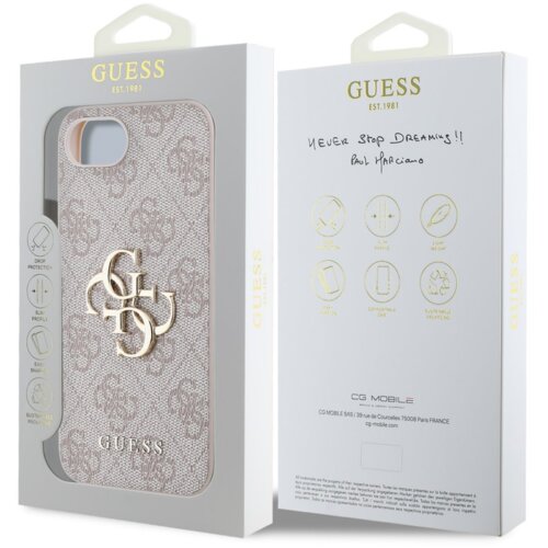 Guess GUHCPSE44GMGPI silikonski ovitek za iPhone 16e - roza z zlatim logom Slike