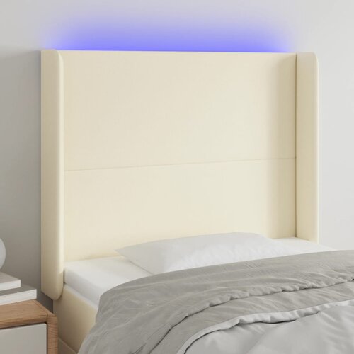 vidaXL LED posteljno vzglavje krem 93x16x118/128 cm umetno usnje Cene