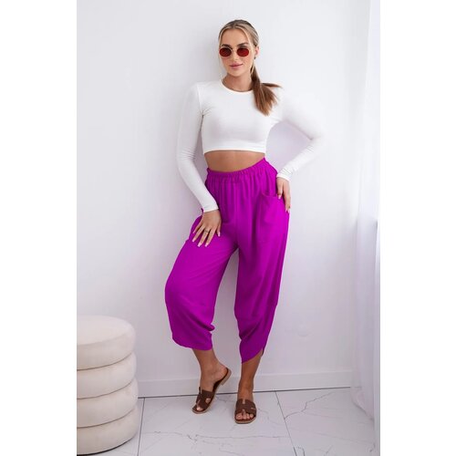 Kesi Włoski Trousers with wide leg and pockets dark purple Slike