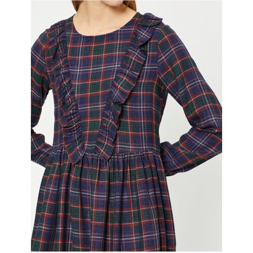 Koton Women's Navy Blue Plaid Dress Cene