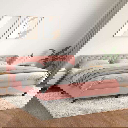  Box spring postelja z vzmetnico roza 160x200 cm žamet, (20896429) Slike