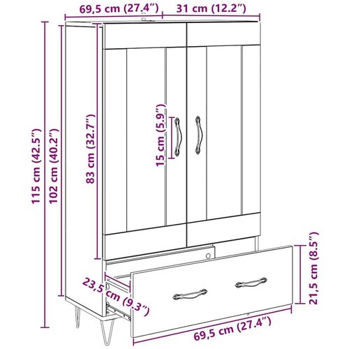 VidaXL Highboard Umjetnički hrast 69,5 x 31 x 115 cm Konstruirano drvo Slike