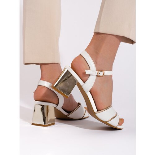 GOODIN Women&amp;#039;s sandals with a heel white and gold Slike