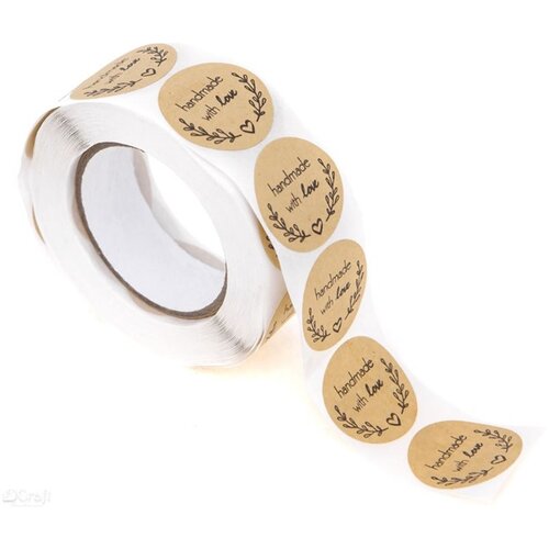  Nalepke na zvitku Ročno izdelane z ljubeznijo rjave barve 500 kosov Cene