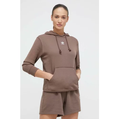 Adidas Bombažen pulover ženska, rjava barva, s kapuco