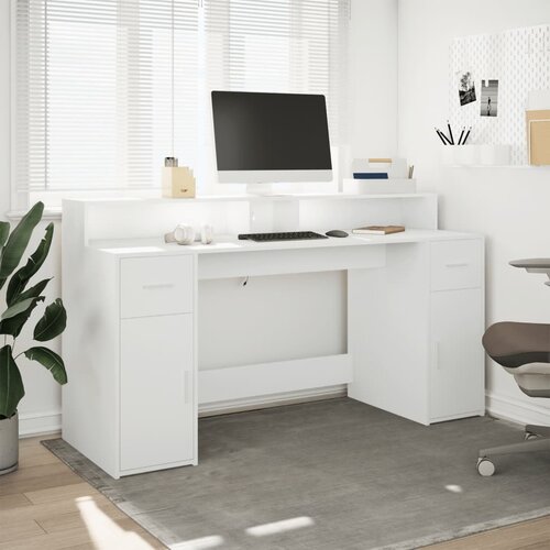  Radni stol LED bijeli 160x55x91 cm od konstruiranog drva Slike