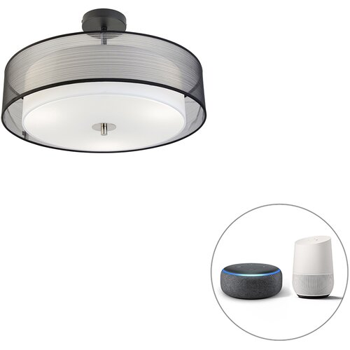 QAZQA Pametna stropna svetilka črna z belim 50 cm vključno s 3 WiFi A60 - Drum Duo Cene