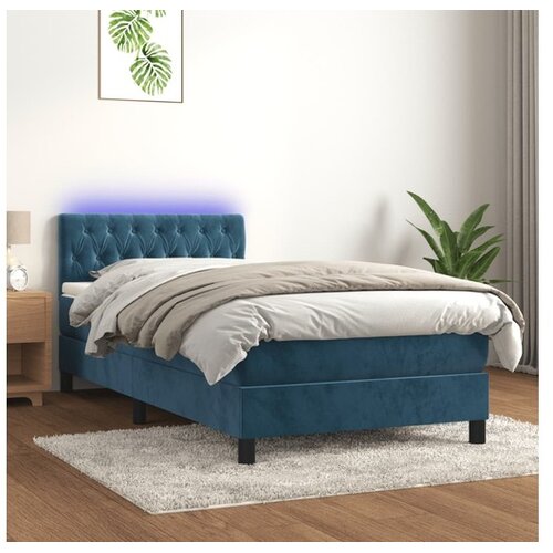  Box spring postelja z vzmetnico LED temno modra 90x200 cm žamet Cene