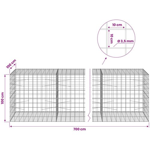  Gabion s žicom debljine 3,5 mm i mrežom 10x10 cm 700x100x100 cm Slike
