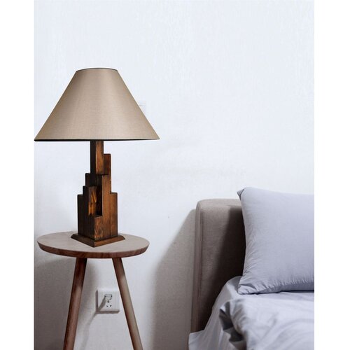 Opviq Kule Ceviz Ahşap Masa Lambası Pramit Açık Hasır Abajurlu Walnut Table Lamp Cene