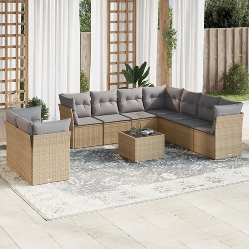 vidaXL 10-dijelni set vrtnih sofa s jastucima bež od poliratana Cijene