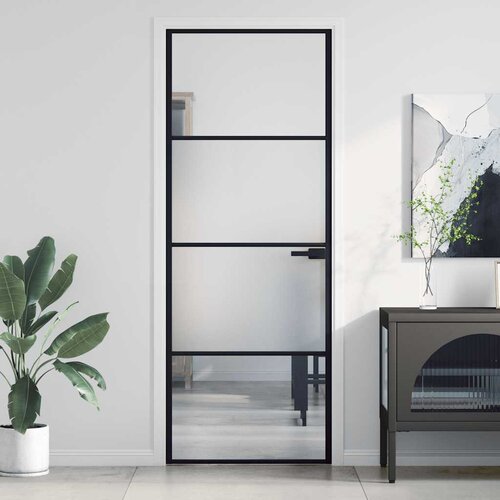 Sobna vrata tanka crna 76 x 201,5 cm kaljeno staklo i aluminij Cene