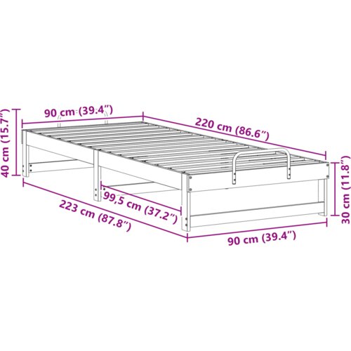 VidaXL Krevetna konstrukcija s ručkama Bijelo 90 x 220 cm Slike