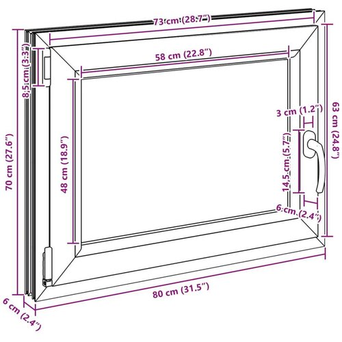  Prozor za podrum RISOR Antracit 80 x 70 cm PVC i staklo - Antracit 80 x 70 cm (trostruki sloj) Nagibanje i okretanje lijevo Slike