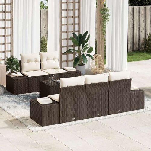  6-delni vrtni sofa set z blazinami Rjav Poly Rattan, (22092233) Slike