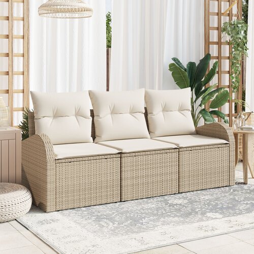 VidaXL Set od 3 vrtnh sofa s jastučićima bež poli ratan Slike