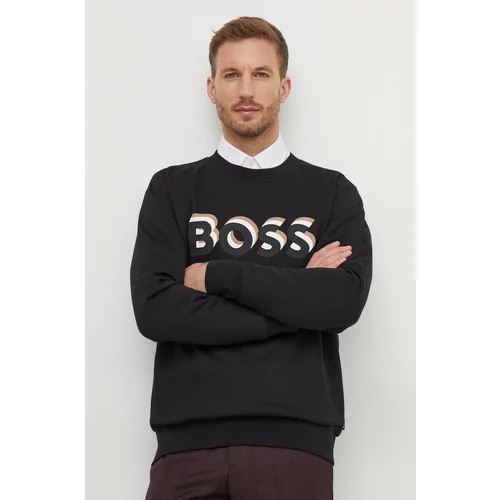 Boss Bombažen pulover moška, črna barva