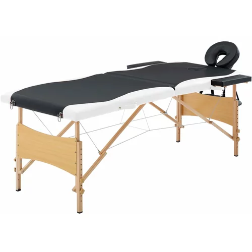 Sklopivi stol za masažu s 2 zone drveni crno-bijeli