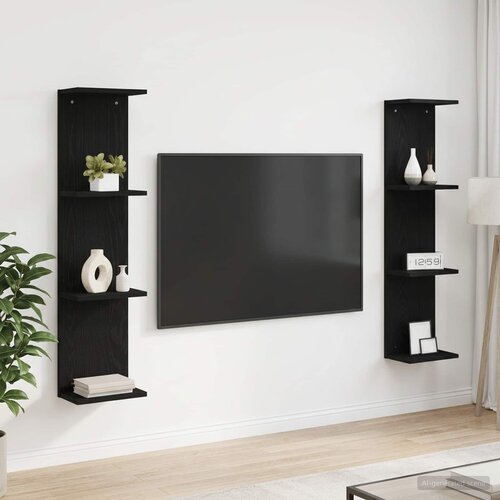  Polica na zidu 2 kom. Crni hrast 25 x 15 x 100 cm Slike