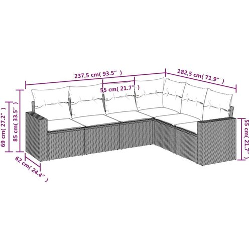 VidaXL 6-dijelni set vrtnih sofa s jastucima crni od poliratana Slike