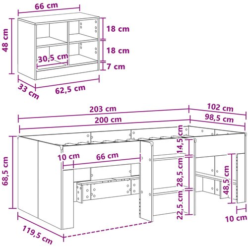  Loft krevet s ormarom s policom 3 kom. Bijela Konstruirano drvo 98.5 x 200 cm Slike