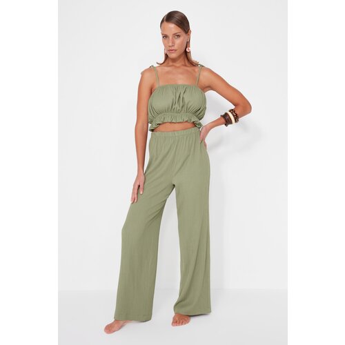 Trendyol Green Woven Frill Blouse and Pants Suit Slike