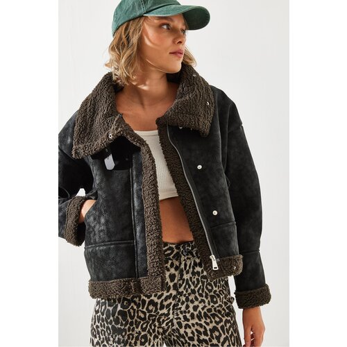 Bianco Lucci Women&amp;#039;s Laminated Short Coat with Buckle Collar 2300 Slike