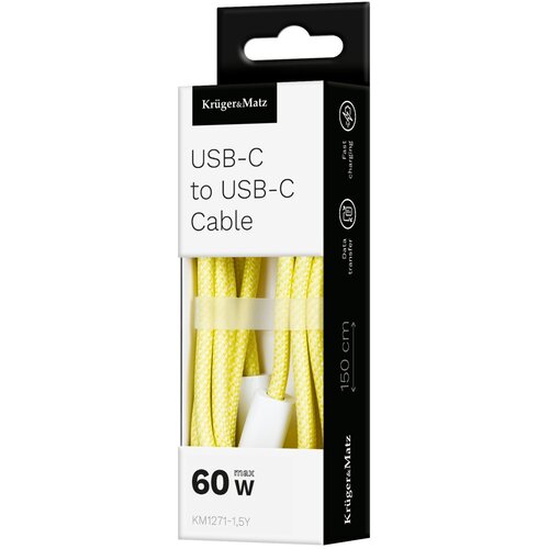  KRUGER&amp;amp;MATZ USB-C na USB-C kabl za brzo punjenje i prenos podataka, 60W, dužina 1,5 m, boja žuta, model KM1271-1,5Y Slike