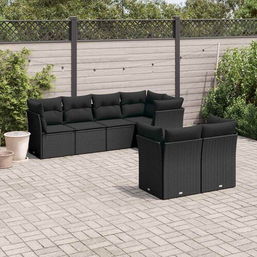  7-dijelni set vrtnih sofa od poliratana s jastucima crni Slike