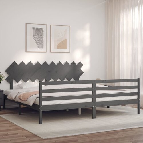 VidaXL Okvir za krevet s uzglavljem sivi 200 x 200 cm od masivnog drva Slike