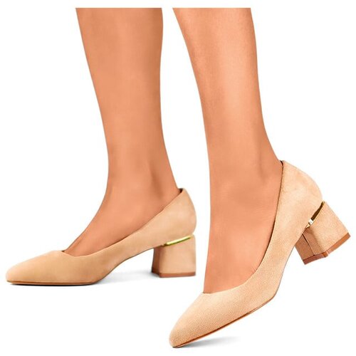 primohurt Beige suede low-heeled pumps, comfortable women's shoes, beige Cijene