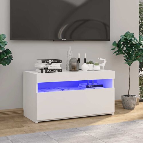 TV ormarić s LED svjetlima bijeli 75 x 35 x 40 cm Cene