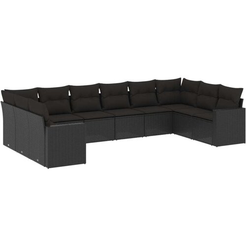 VidaXL 10-dijelni set vrtnih sofa s jastucima crni od poliratana Slike